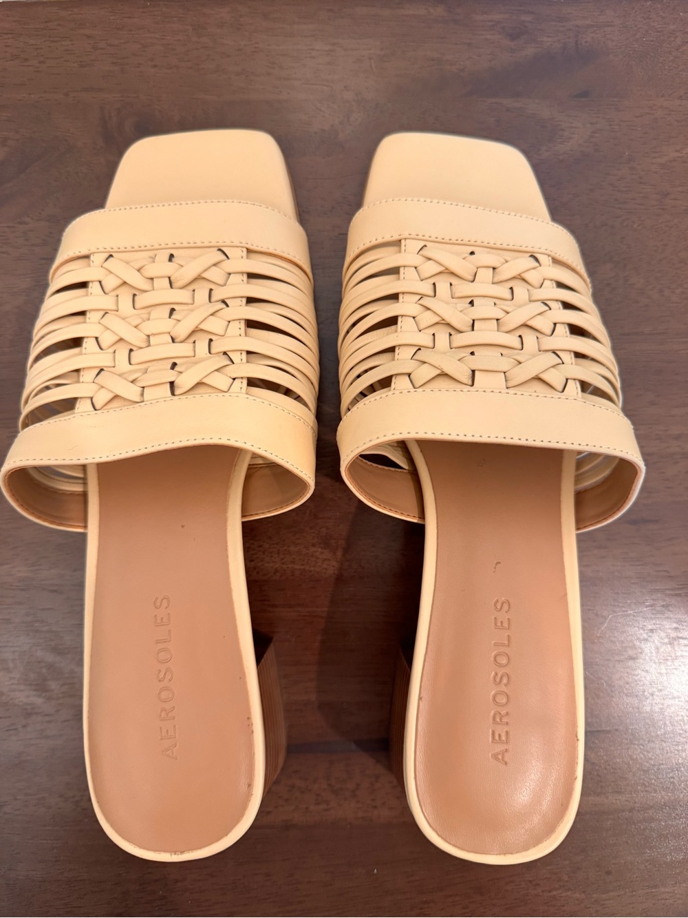 AEROSOLES Tan Woven Leather Slide Mules
